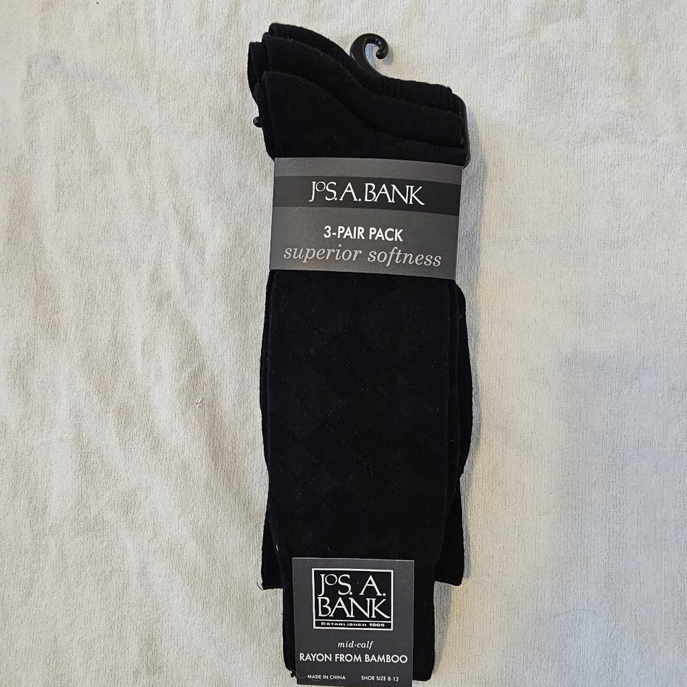 NWT Jos A Bank 3-pair Superior Softness Mid Calf Bamboo Blend Black Mens 8-12